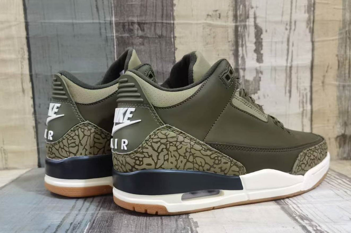Air Jordan 3 Retro Medium Olive Sequoia Sail Elephant Print