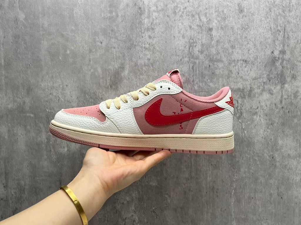 Travis Scott x Air Jordan 1 Retro Low OG SP Shy Pink Muslin-Sail-University Red
