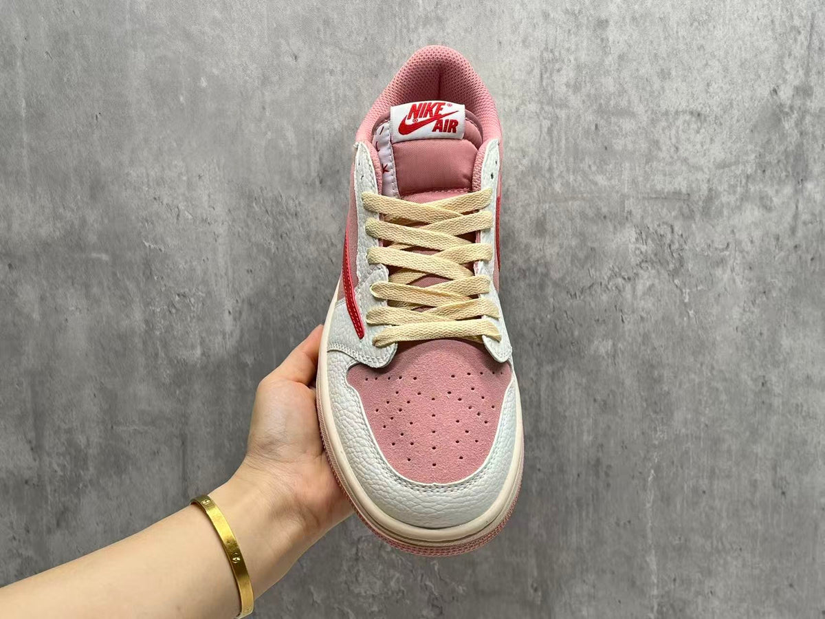 Travis Scott x Air Jordan 1 Retro Low OG SP Shy Pink Muslin-Sail-University Red